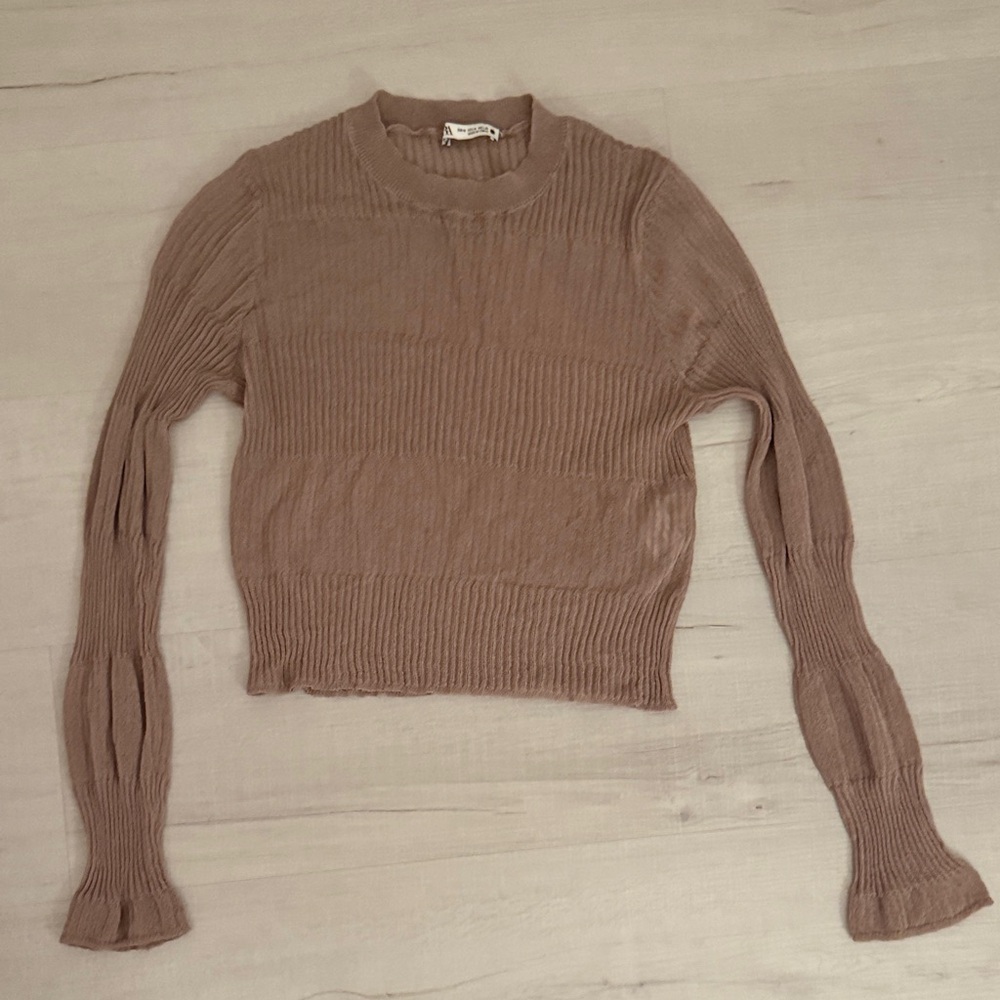 Ribbed Long Sleeve Sheer Top